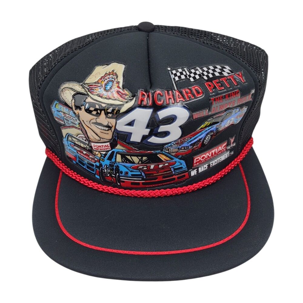 Vtg Richard Petty 43 Trucker Hat Cap Kanditops STP Pontiac Rope Snapback 80s NOS